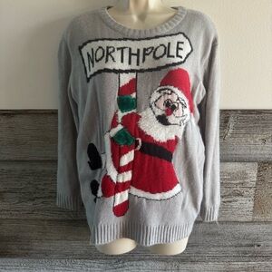 North Pole Santa Ugly Christmas Sweater Small Gray Holiday Knit (CS1)